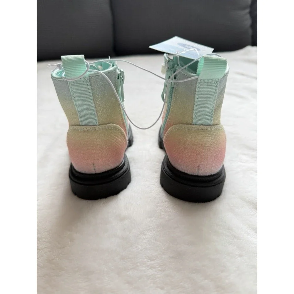 Cat & Jack Girls US Size 6 Ankle Bootie Gradient Multicolor Lace-Up Side Zip